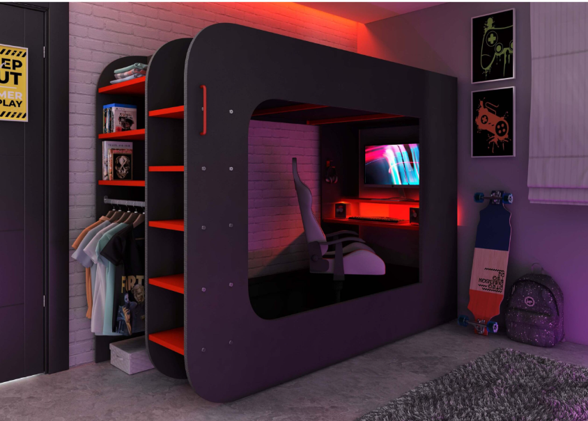 Gamer Highsleeper Πολυλειτουργικό Κρεβάτι με LED Gamer Highsleeper Πολυλειτουργικό Κρεβάτι με LED - Image 1