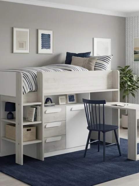 Mid-sleeper κρεβάτι με συρόμενο γραφείο και αποθηκευτικόυς χώρους by TRASMAN